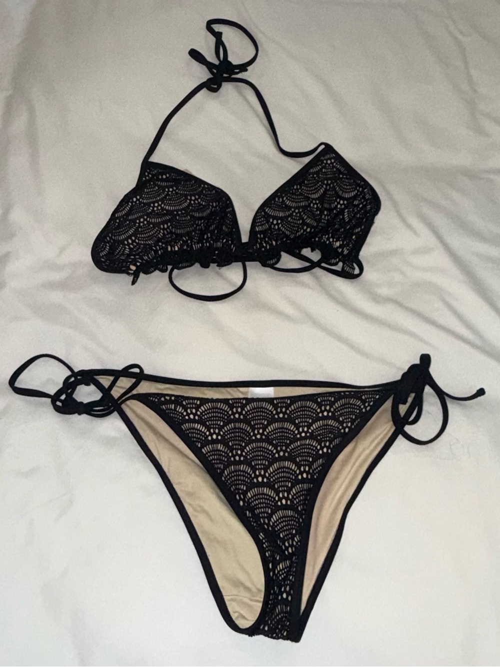 Topshop Black Lace Triangle Tie-Side Bikini